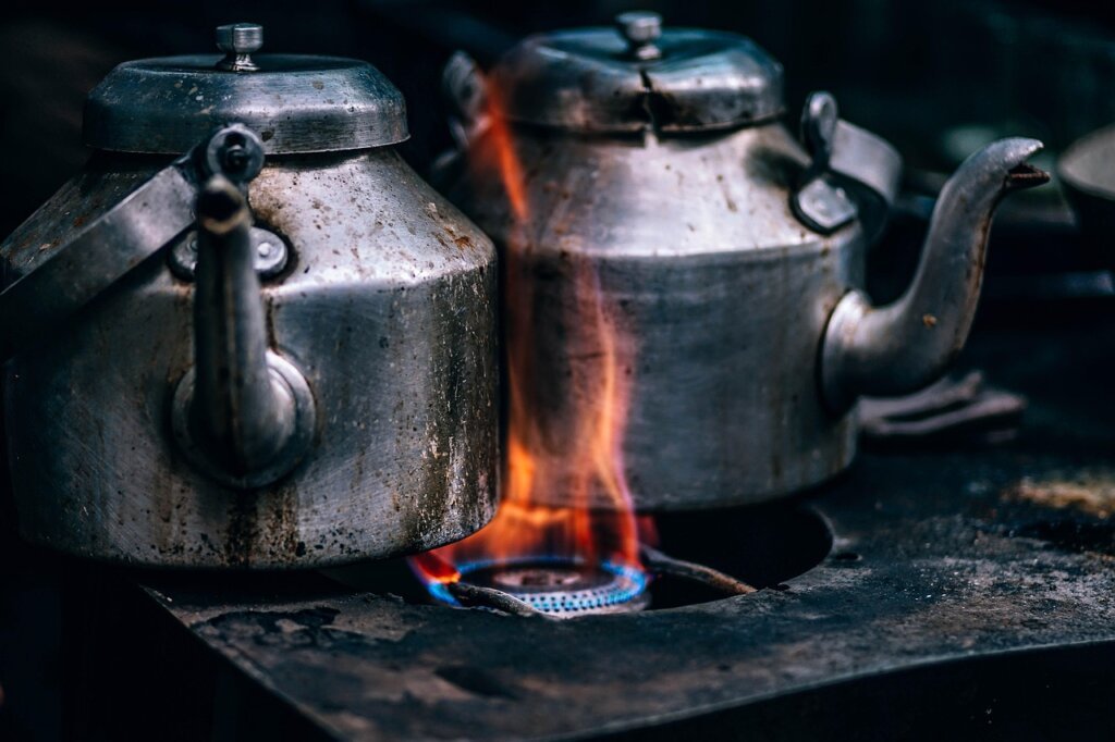kitchen cloth boiling in pot on stove