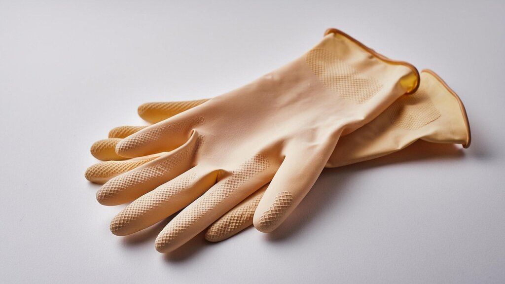 clean dry rubber gloves stored properly in ventilated kitchen drawer